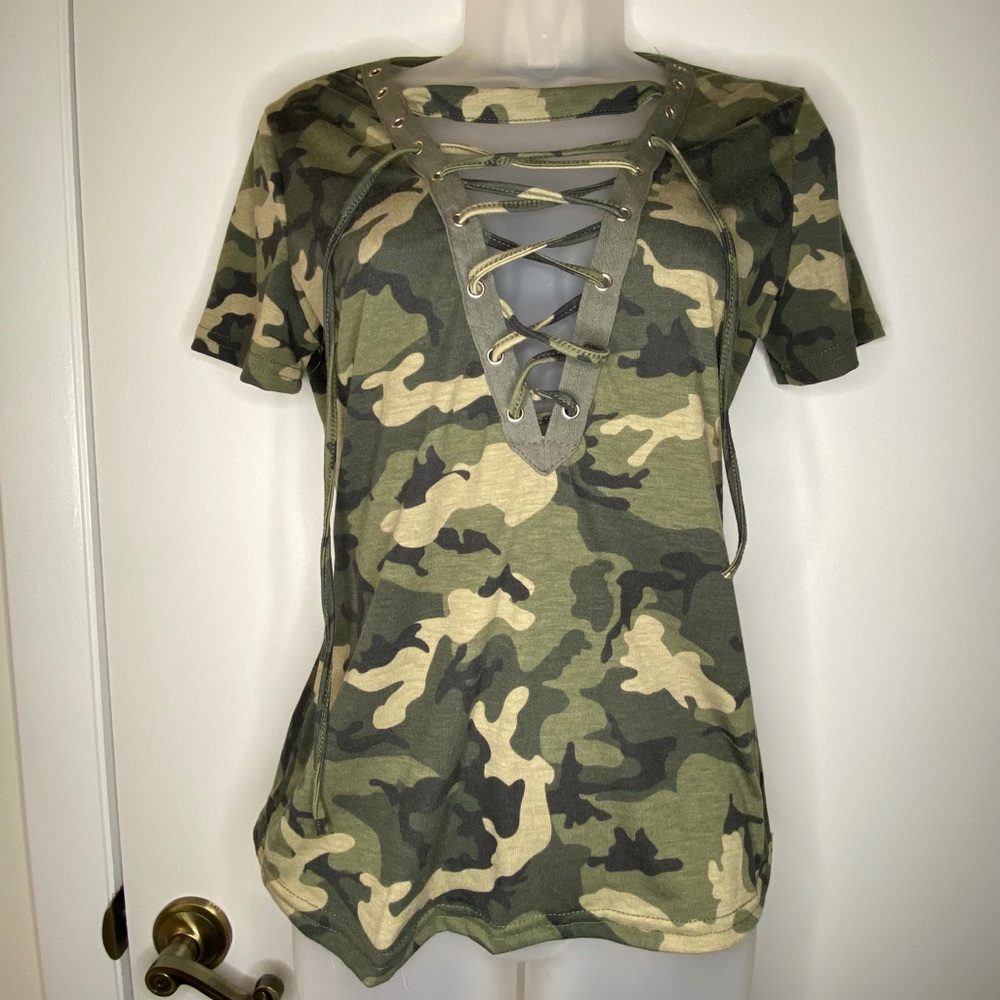 Women's Lace Up Camo Tee Shirt